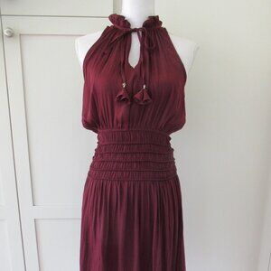Current Air Deep Maroon Ruched Sleeveless Ruffle Dress